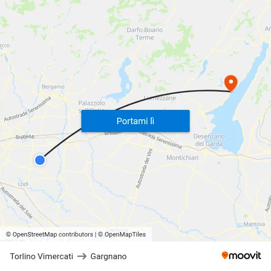 Torlino Vimercati to Gargnano map