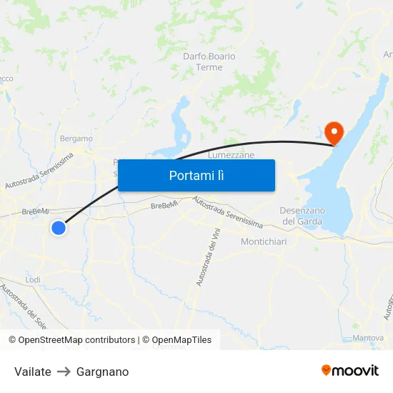 Vailate to Gargnano map