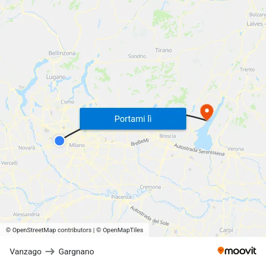 Vanzago to Gargnano map