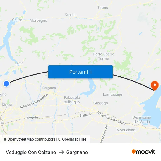 Veduggio Con Colzano to Gargnano map