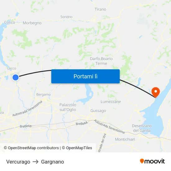 Vercurago to Gargnano map
