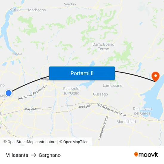 Villasanta to Gargnano map
