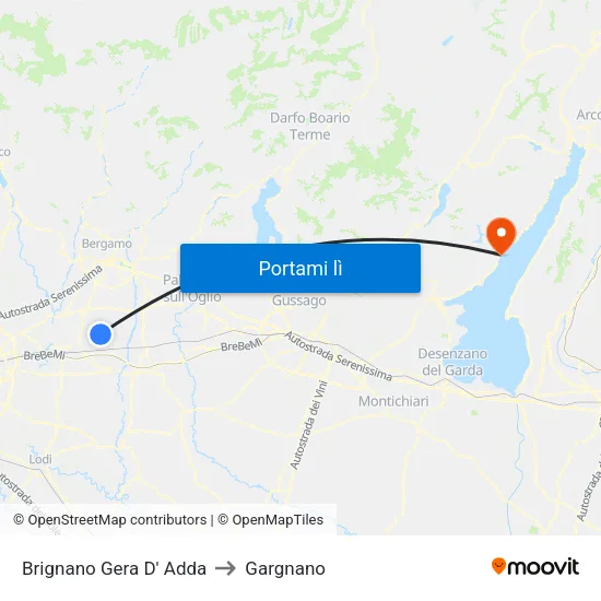 Brignano Gera D' Adda to Gargnano map