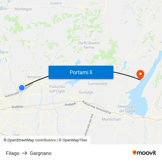 Filago to Gargnano map