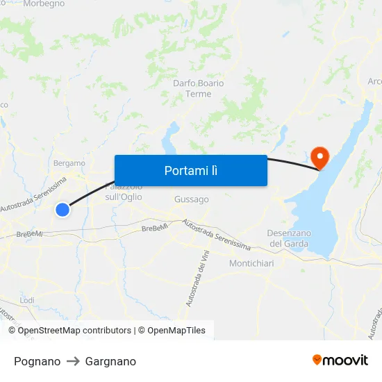 Pognano to Gargnano map