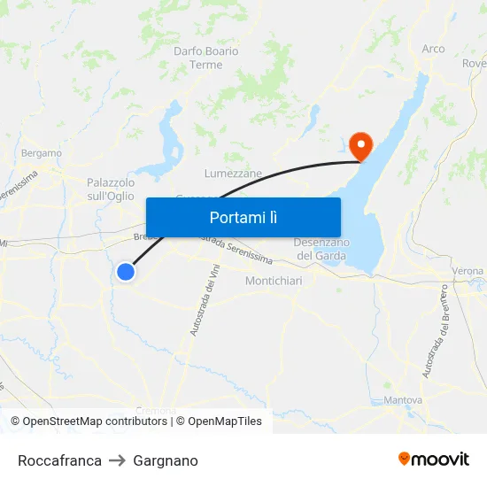 Roccafranca to Gargnano map