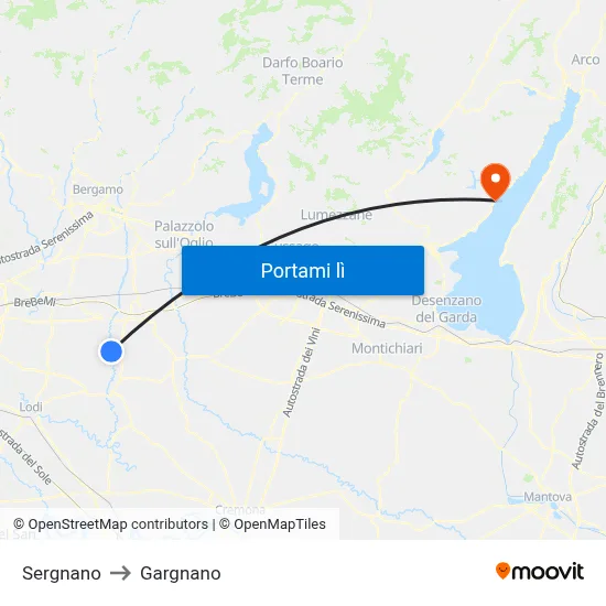 Sergnano to Gargnano map