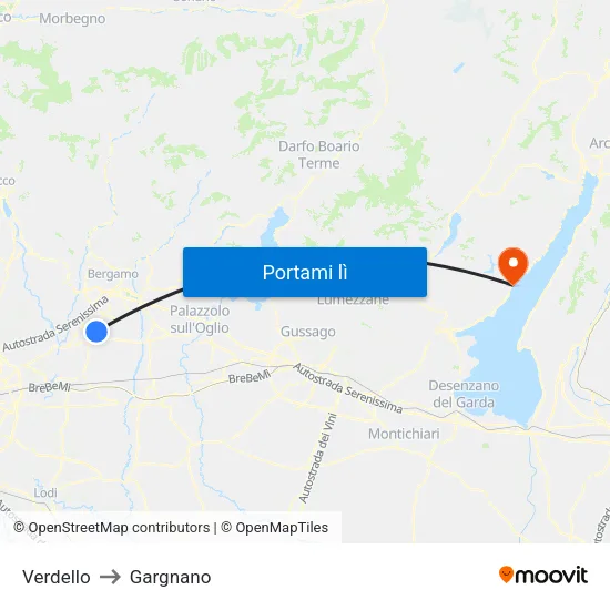 Verdello to Gargnano map