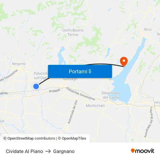 Cividate Al Piano to Gargnano map
