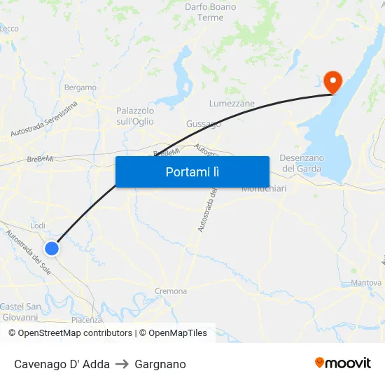 Cavenago D' Adda to Gargnano map