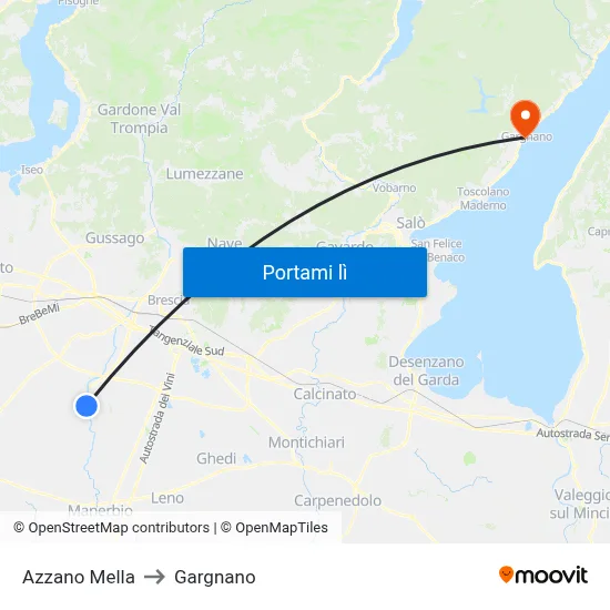 Azzano Mella to Gargnano map