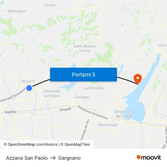 Azzano San Paolo to Gargnano map