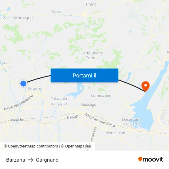 Barzana to Gargnano map