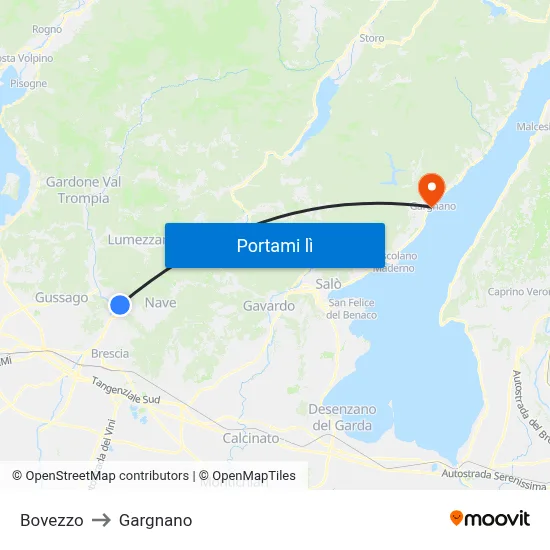 Bovezzo to Gargnano map