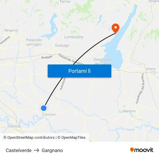 Castelverde to Gargnano map