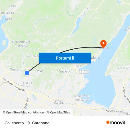 Collebeato to Gargnano map