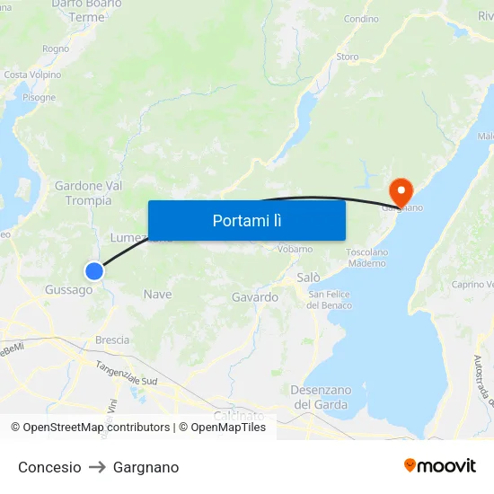 Concesio to Gargnano map