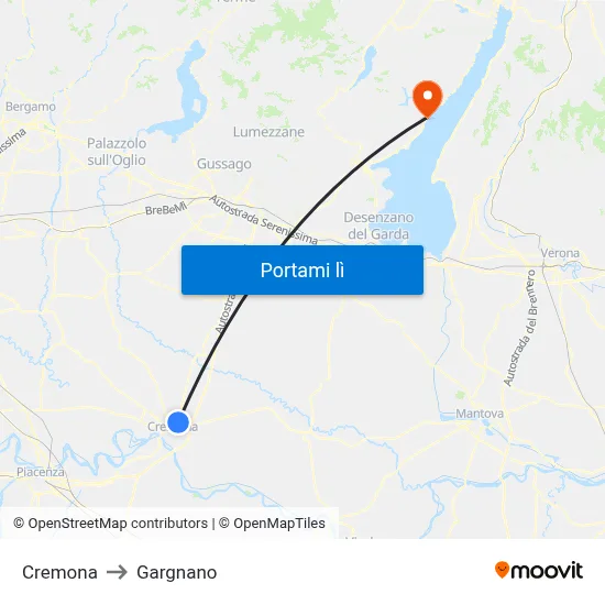 Cremona to Gargnano map