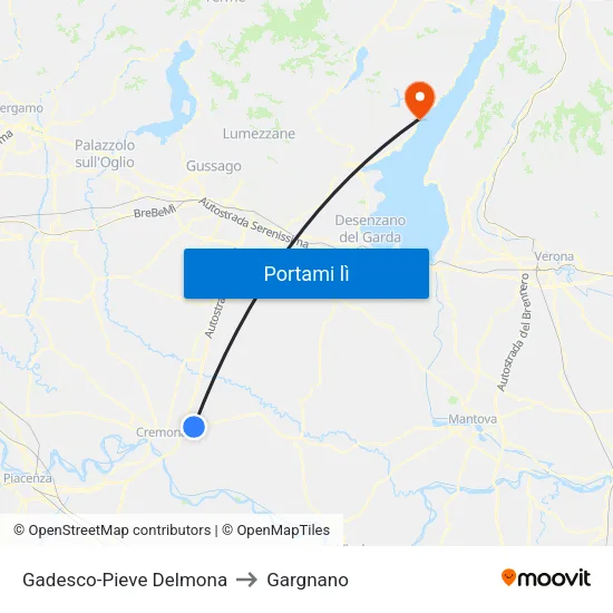 Gadesco-Pieve Delmona to Gargnano map