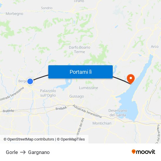 Gorle to Gargnano map