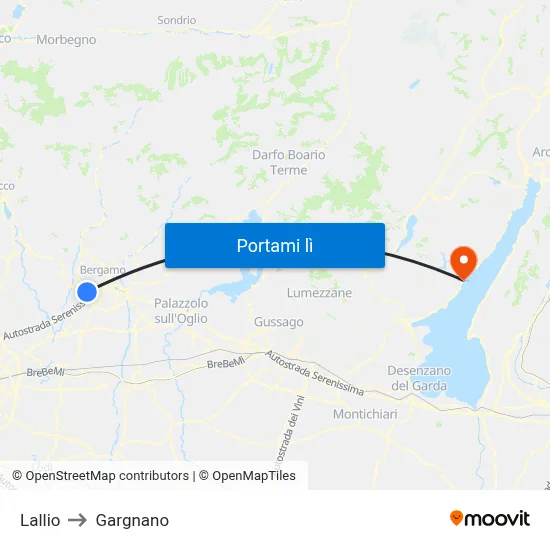 Lallio to Gargnano map