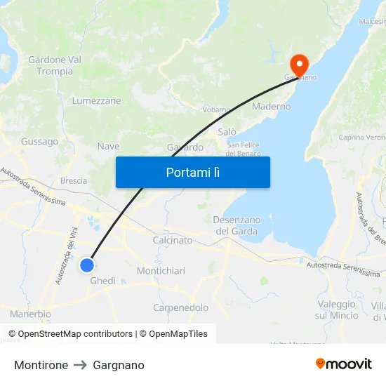Montirone to Gargnano map