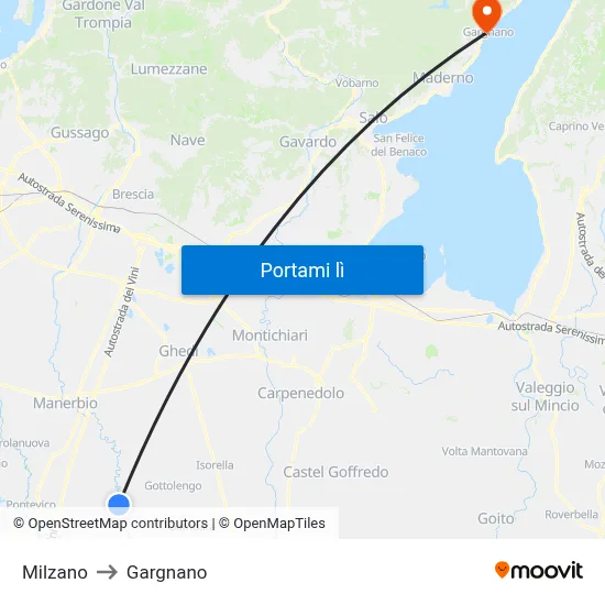 Milzano to Gargnano map
