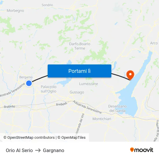 Orio Al Serio to Gargnano map