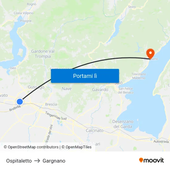 Ospitaletto to Gargnano map
