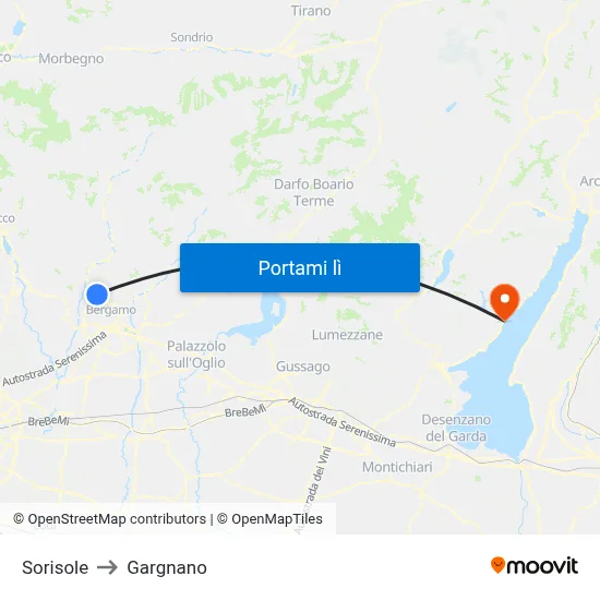 Sorisole to Gargnano map