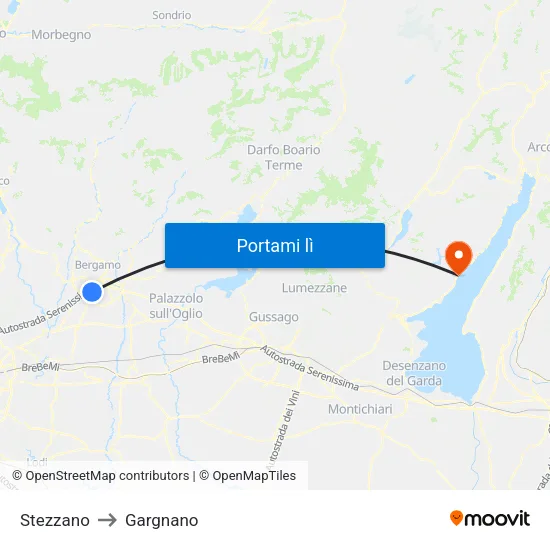 Stezzano to Gargnano map