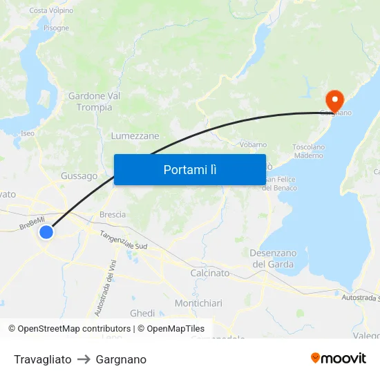 Travagliato to Gargnano map