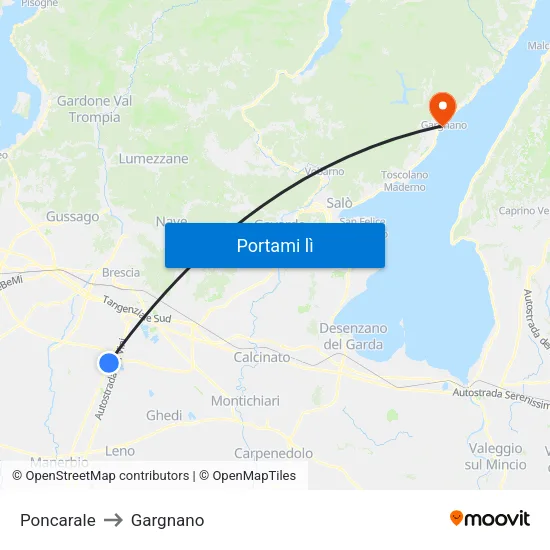 Poncarale to Gargnano map