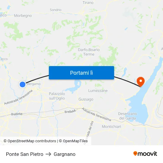 Ponte San Pietro to Gargnano map