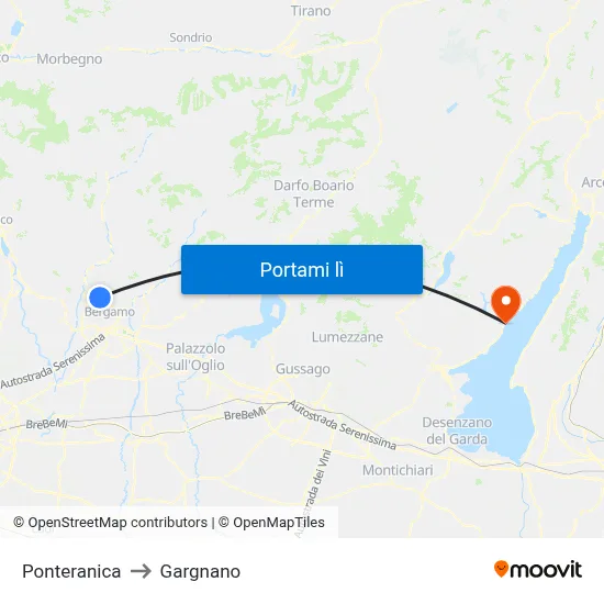 Ponteranica to Gargnano map