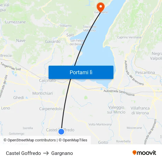 Castel Goffredo to Gargnano map