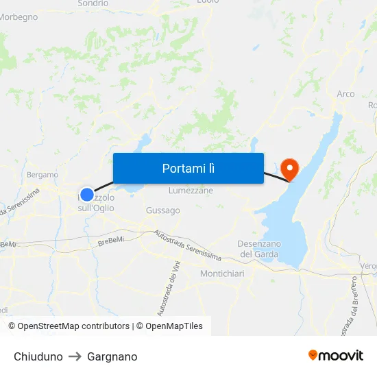 Chiuduno to Gargnano map