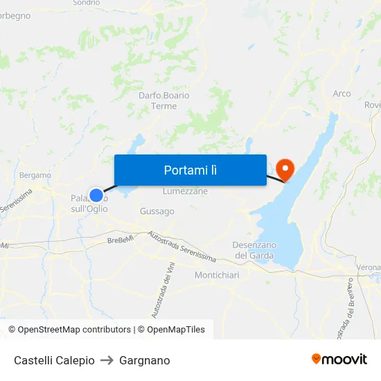 Castelli Calepio to Gargnano map