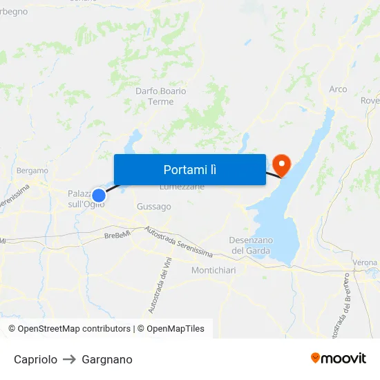 Capriolo to Gargnano map