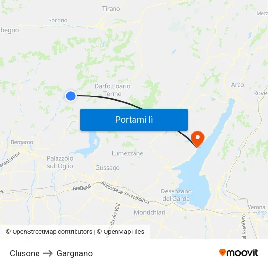 Clusone to Gargnano map
