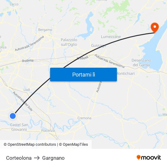 Corteolona to Gargnano map