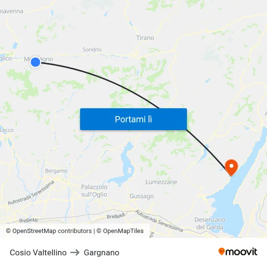 Cosio Valtellino to Gargnano map