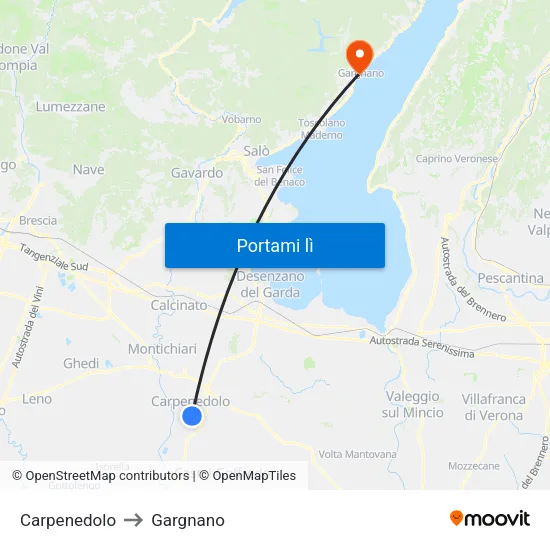Carpenedolo to Gargnano map