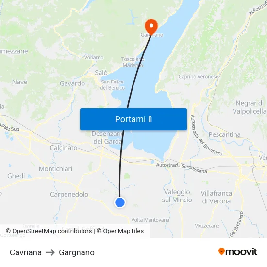 Cavriana to Gargnano map