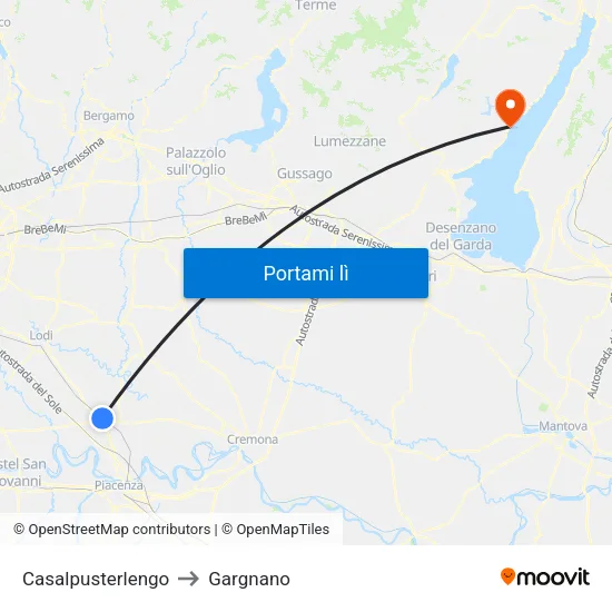 Casalpusterlengo to Gargnano map