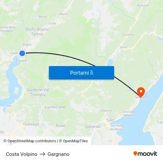 Costa Volpino to Gargnano map