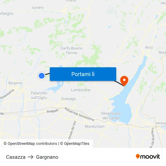 Casazza to Gargnano map