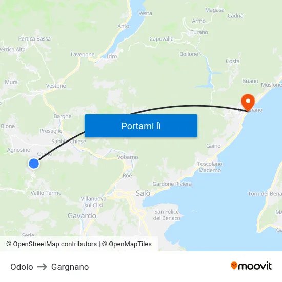 Odolo to Gargnano map