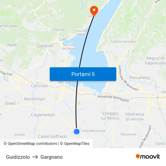 Guidizzolo to Gargnano map