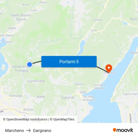 Marcheno to Gargnano map